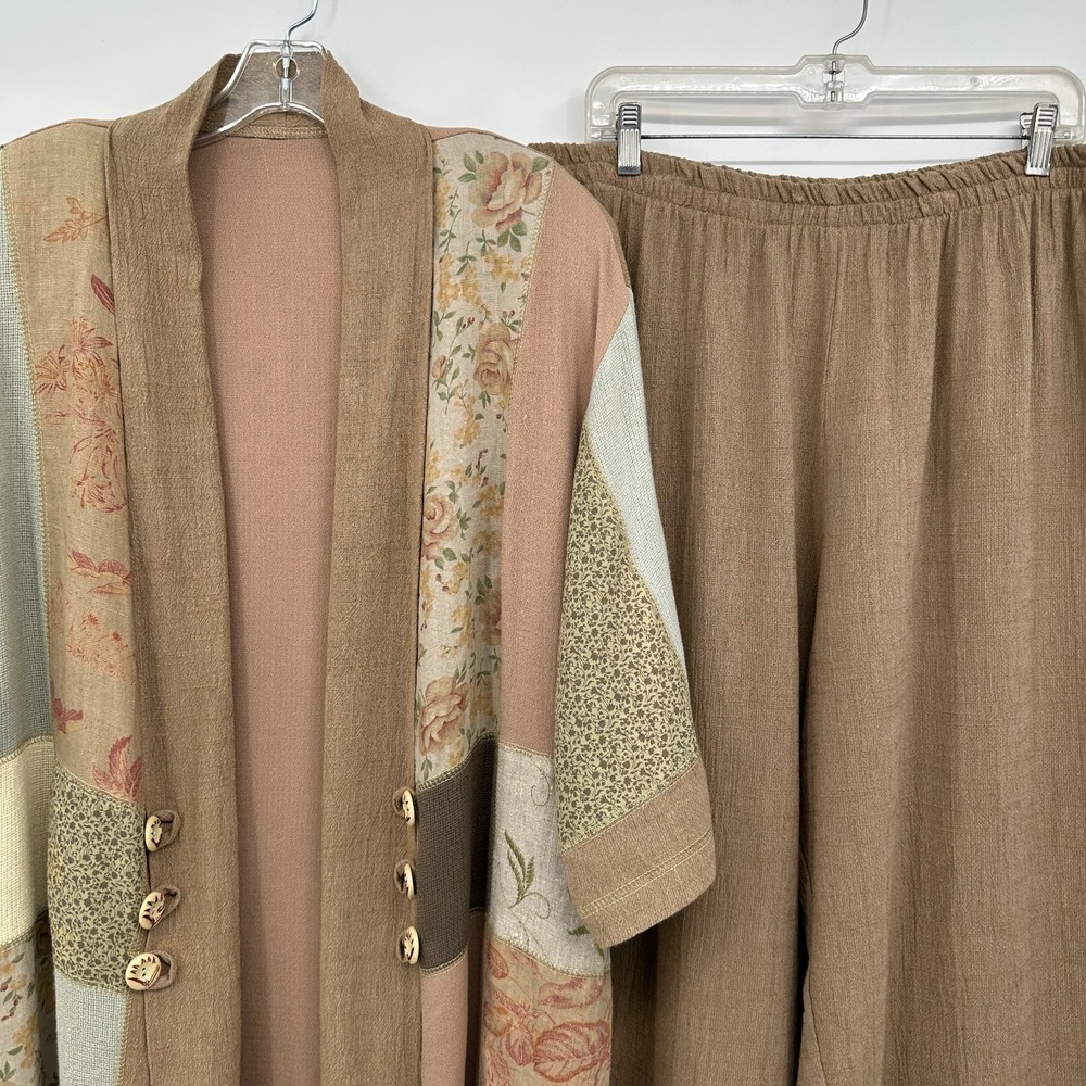 Vintage Spencer Alexis Jacket Pant‎ Set 2X Linen Blend Lagenlook Patchwork USA - Picture 3 of 16
